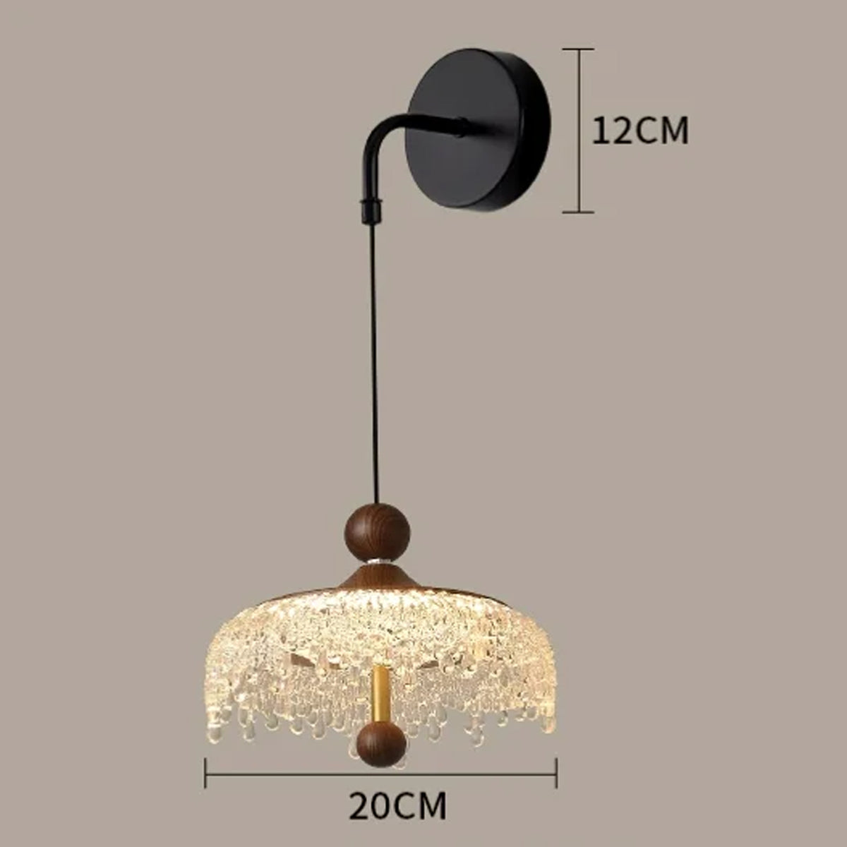 Prism Nordic wall light fixture in black and walnut wood finish with adjustable warm, neutral, and cool white lighting modes