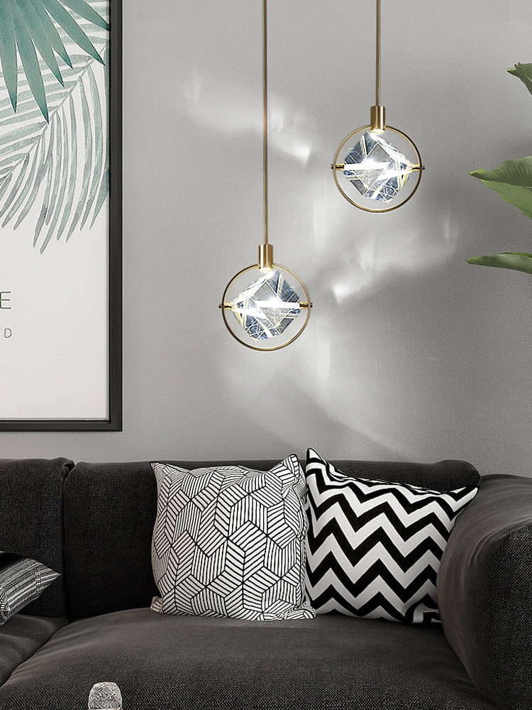 Lights of Scandinavia - Kimberlite - Outstanding luxury pendant light. Clean design, polished steel body combined with a large crystal that really makes the light pop. Applicable for living rooms, kitchens, bedrooms, dining rooms, cafés, etc. Dimensions Diameter 20cm Height 50cm + 50cm hanging rod. Two variants available; Open and Closed Modern LED Crystal Chandelier kitchen bar Pendant lamps Bedroom bedside decor lighting Dining room Hanging lights Specifications Light Source LED Bulb Base Type 2G11