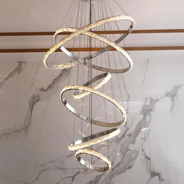 Lights of Scandinavia - Oslo Crystal Chandelier: Modern Stainless Steel Design with Dazzling Crystals for Elegant Room Illumination