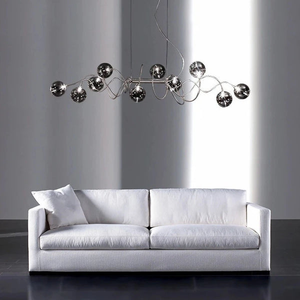 Atom LED Chandelier by Lights of Scandinavia - Nordic Elegance with Smoky Gray and Clear Glass Shades for Dining Room, Kitchen Island, Bar, and Coffee Shop Lighting