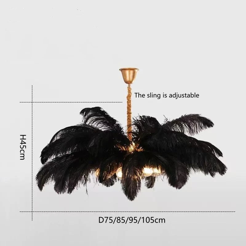 Eirlys Nordic Creative Feather Chandelier with Iron and Feather Accents, G9 LED Bulbs, Ideal for Living Room, Dining Room, and Bedroom Home Decor.