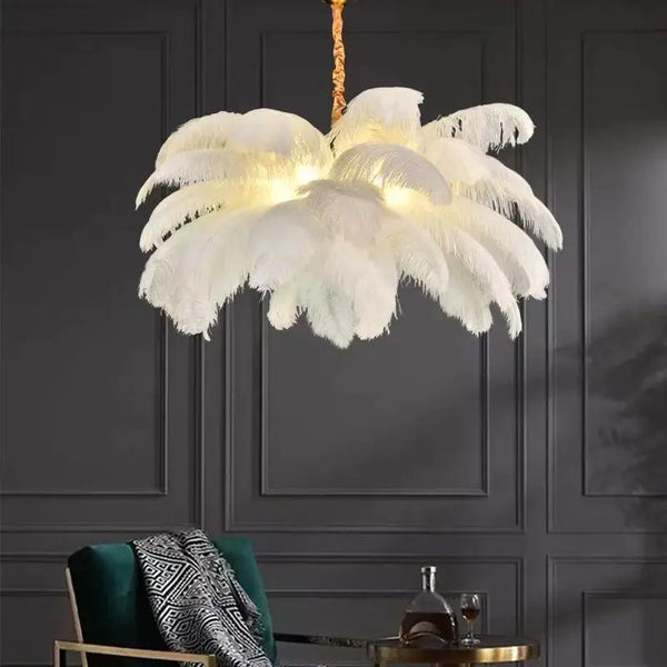 Eirlys Nordic Creative Feather Chandelier with Iron and Feather Accents, G9 LED Bulbs, Ideal for Living Room, Dining Room, and Bedroom Home Decor.