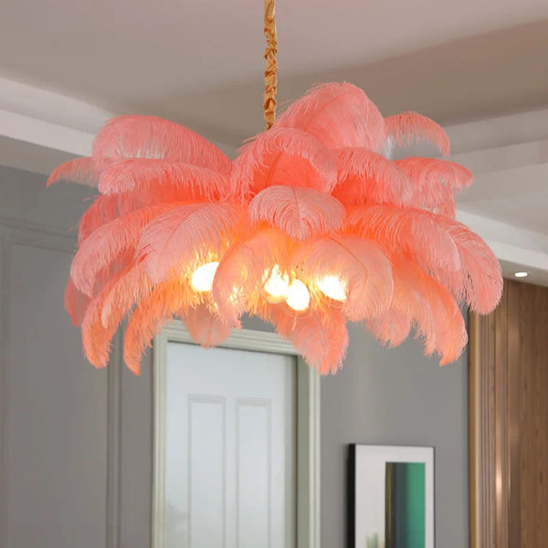 Eirlys Nordic Creative Feather Chandelier with Iron and Feather Accents, G9 LED Bulbs, Ideal for Living Room, Dining Room, and Bedroom Home Decor.