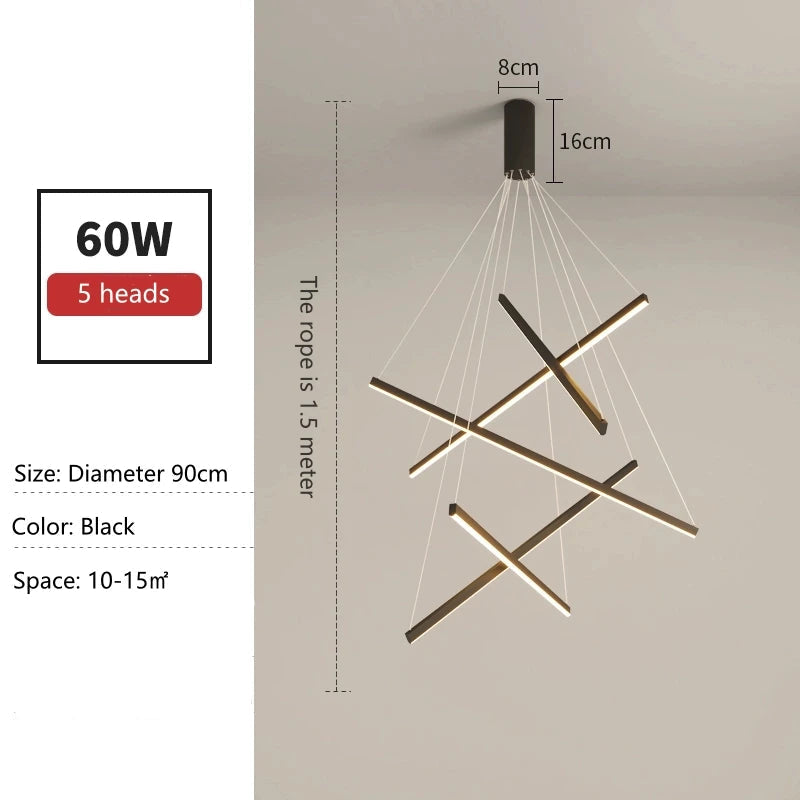 Tronix Modern Nordic LED Chandelier – sleek hanging light with iron, aluminum, and silicone body, energy-efficient LED chip, perfect for staircases, living rooms, dining areas, bedrooms, lobbies, and restaurants.