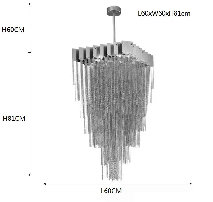 Tessaro modern luxury chandelier with Italian designer chain tassels in black and gold finish for living room or hotel interiors
