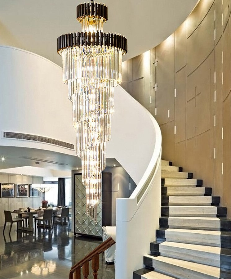 Lights of Scandinavia - Imperial - When only the best is good enough. Grand luxurious crystal chandelier suitable for staircases or grand lobbies. Stainless steel framework combined with high-grade K9 crystals and modern LED light sources. A modern heart encapsulated in a luxurious classic design. Imperial won't leave anyone indifferent. Luxury modern crystal chandelier for staircase Long loft black cristal light fixture villa lobby living room decor hang lighting